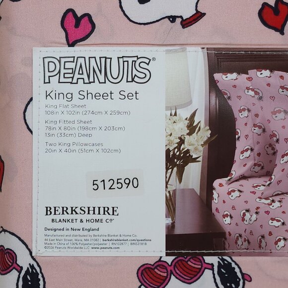 Peanuts Snoopy Pink Hearts King Sheet Set By Berkshire Valentines Day - Picture 5 of 7